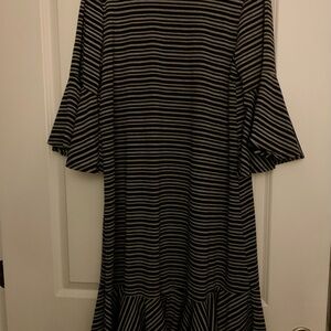 LuLaRoe Black and White Striped Midi Dress